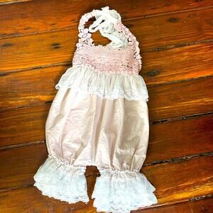 Frilly Frocks lace detail bloomer halter romper sz 6-9 mos